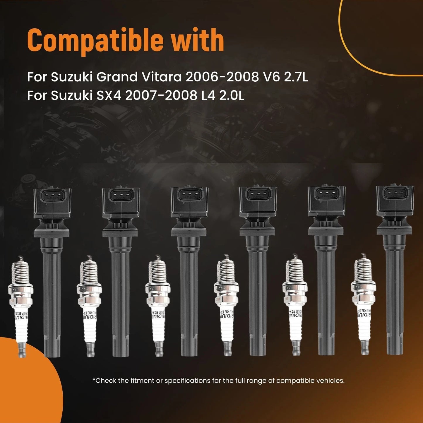 6-Piece Ignition Coils and Spark Plugs for Suzuki SX4 (2007–2008)