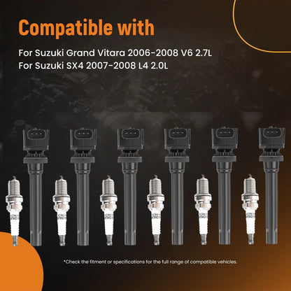 6-Piece Ignition Coils and Spark Plugs for Suzuki SX4 (2007–2008)
