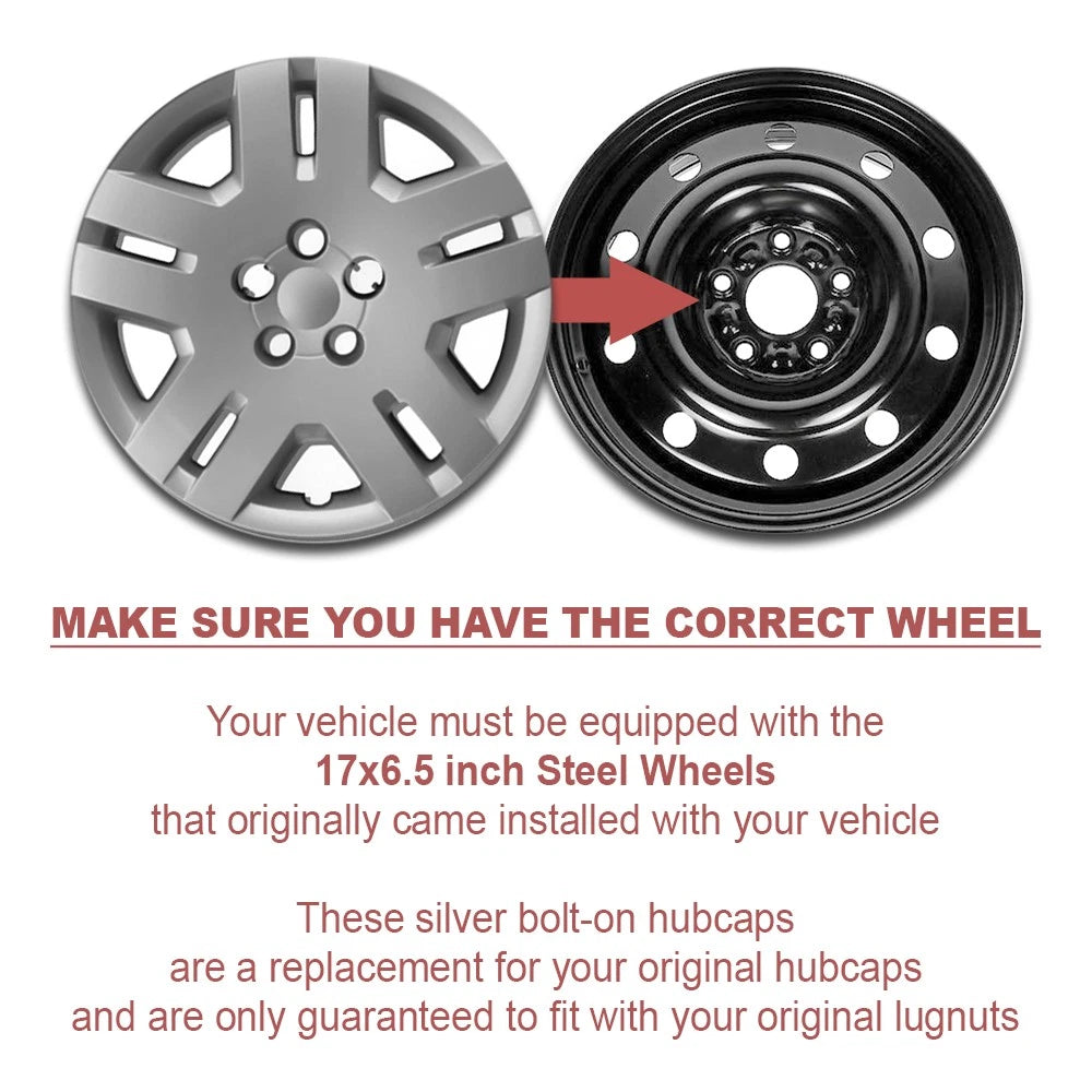 Hub Caps 17 Inch Bolt On Full Rim Set for Dodge Avenger Caliber (2007–2014)