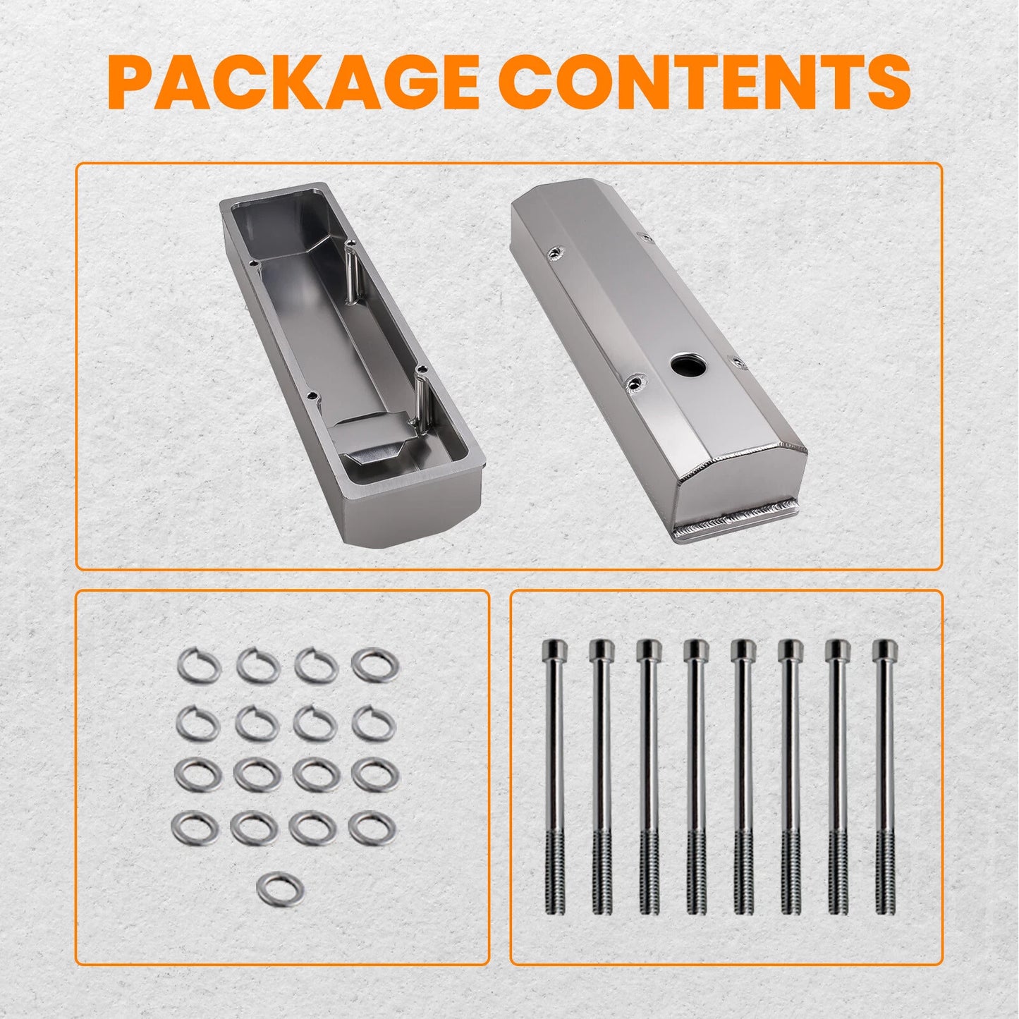 Fabricated Satin Long Bolt Valve Covers for Chevrolet 350 SBC (1958–1986)