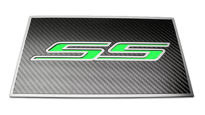 Carbon Fiber Fuse Box Cover Plate w/Synergy Green "SS" Inlay for 16-19 Camaro SS