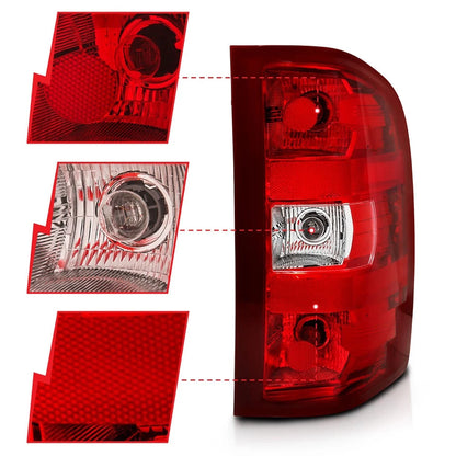 Chrome Red Clear Lens Tail Light Assembly for 2007–2014 Chevy Silverado 2500HD