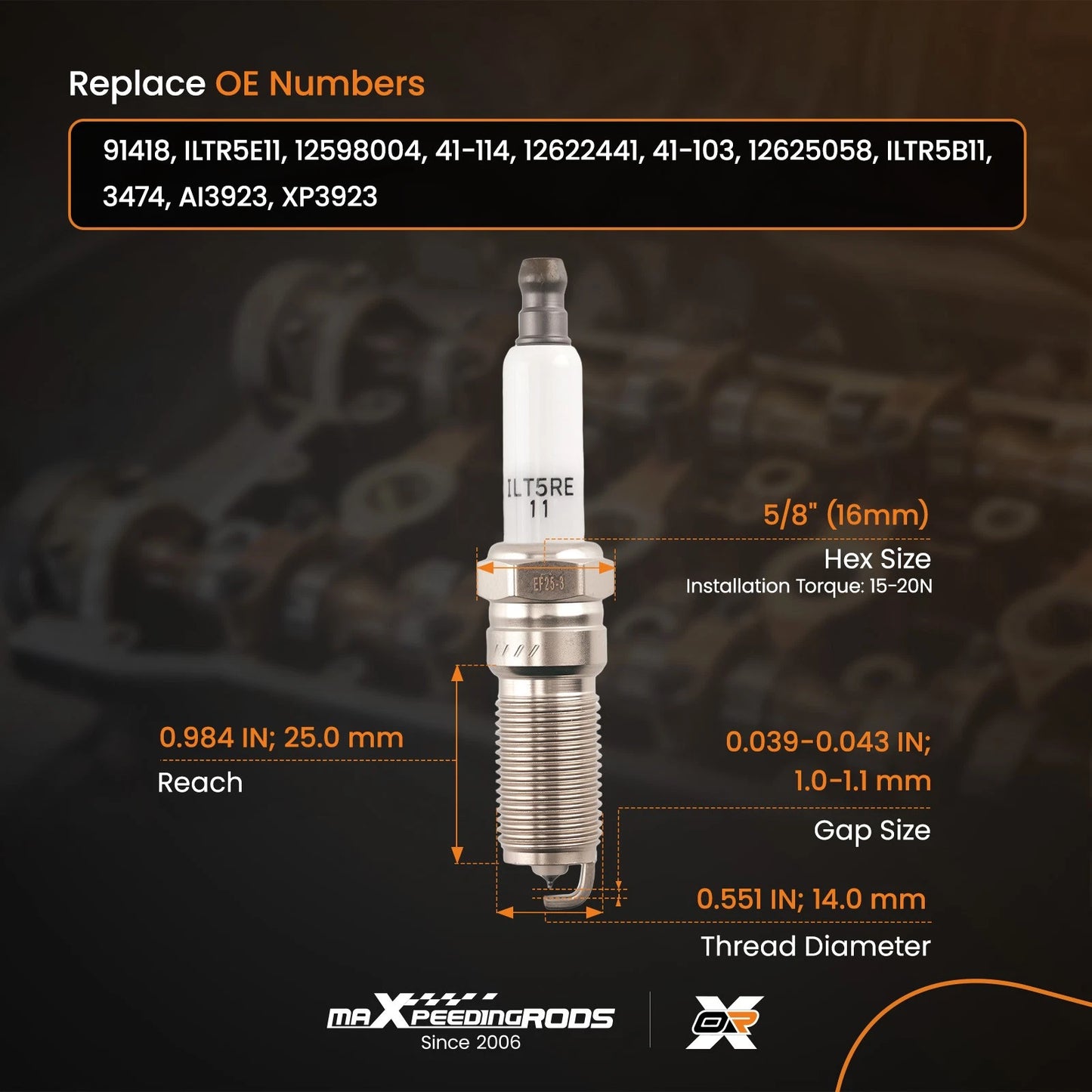 Iridium Spark Plugs for Cadillac Escalade (2015–2023) ILTR5E11 Set of Eight