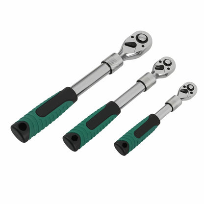 3-Piece Ratchet Socket Wrench Set for 1/4, 3/8 & 1/2 Drive (72T)