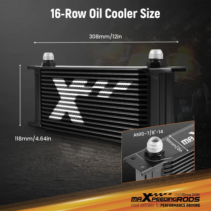 Aluminum 16-Row Transmission Oil Cooler Kit for Universal 10 AN Engine (2010–2019)