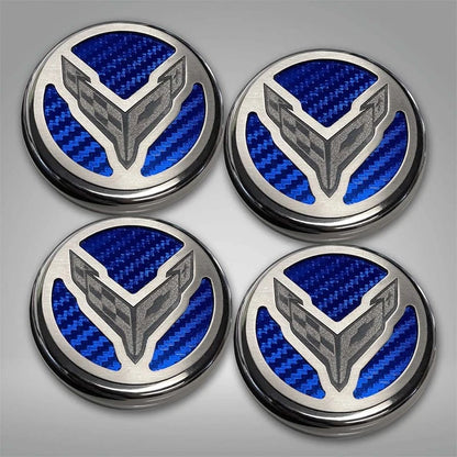 Carbon Fiber Cap Cover Set with Cross Flag for 2020-2022 Chevy Corvette C8