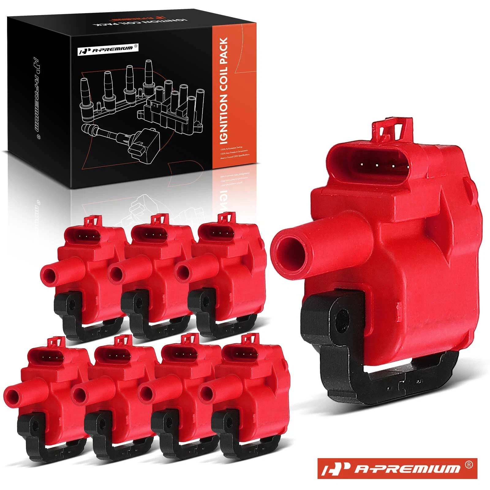 8x Red Ignition Coil for Chevrolet Silverado 2500 HD GMC Sierra 3500 (2001–2007)