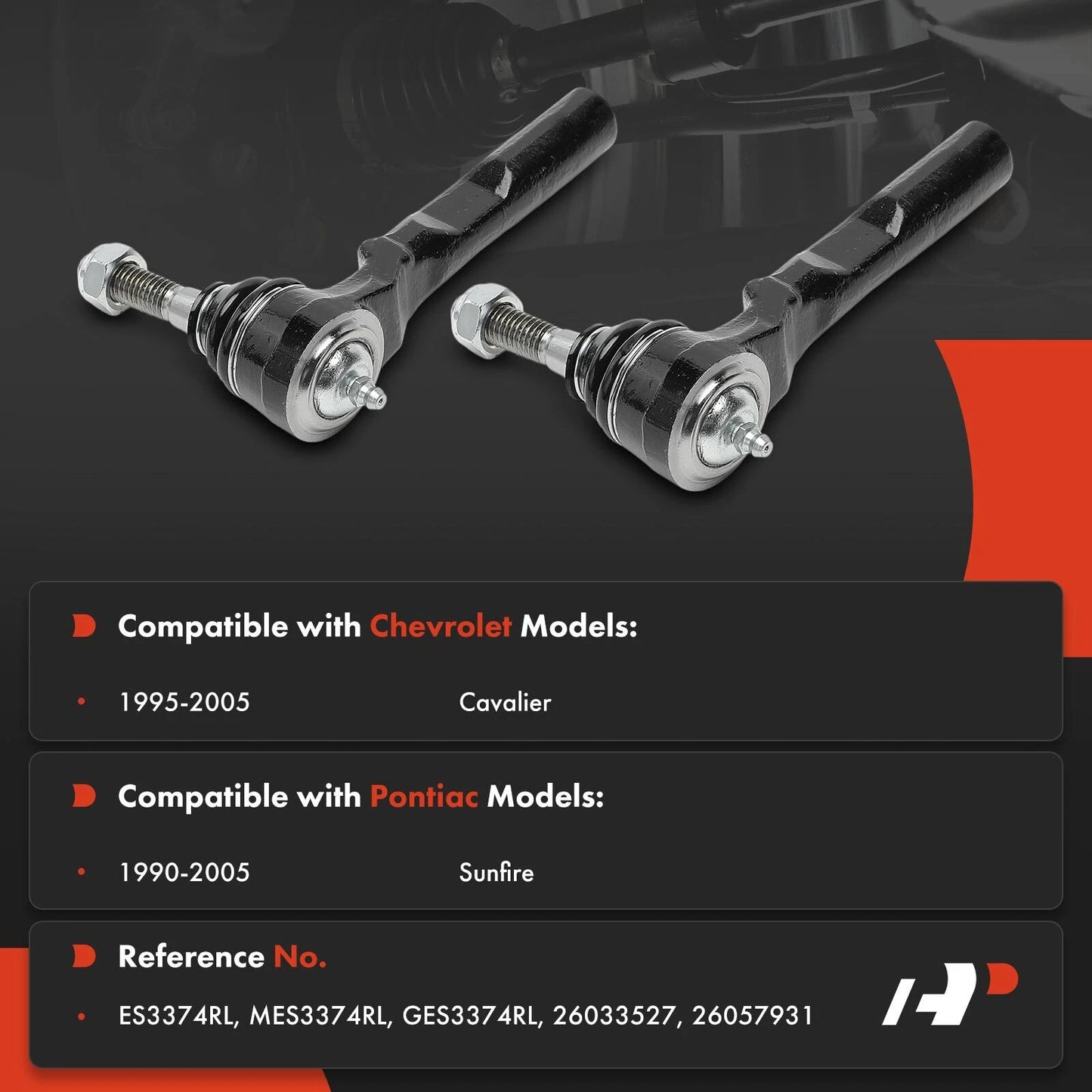 2X Front Outer Tie Rod Ends for Pontiac Sunfire (1990–2005) Chevy Cavalier