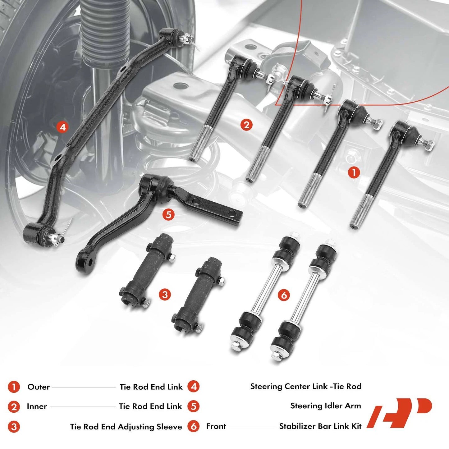 10Pcs Tie Rod End Kit for Chevrolet S10 Blazer GMC Jimmy (1996–2005)