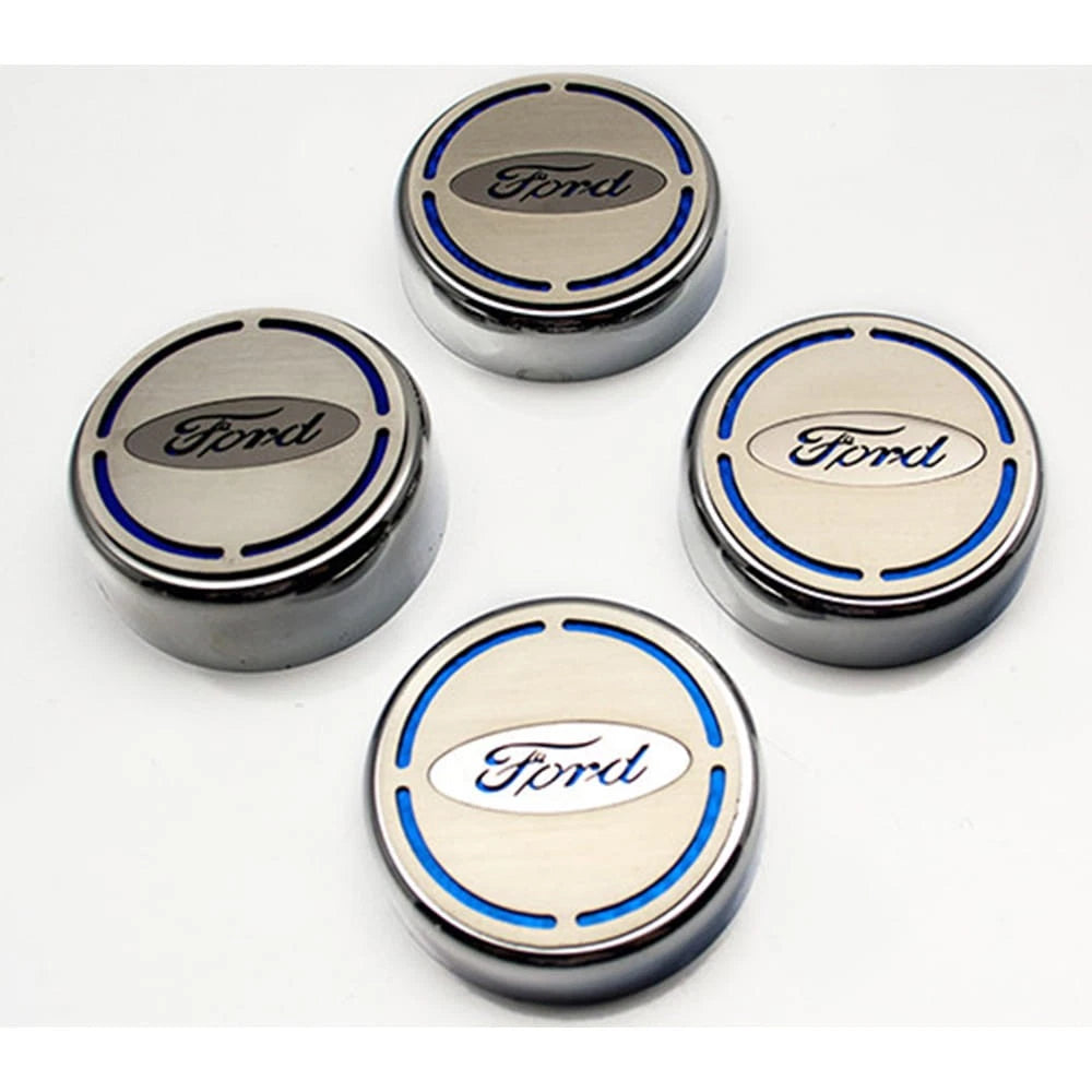 Chrome Cap Covers w/White Carbon Fiber Ford Oval Inlay for 2015-16 Ford Mustang