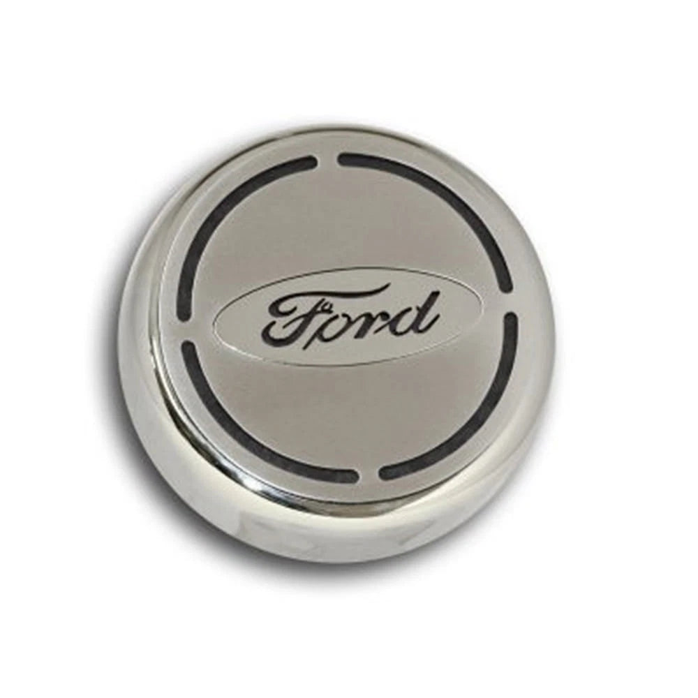 Chrome Cap Covers with White Carbon Fiber Ford Oval Inlay for Mustang (2015–2016)
