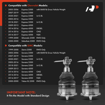 2X Front Upper Ball Joint for Chevrolet Silverado 2500 (1999–2000)