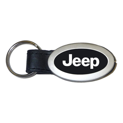 Black Oval Leather Keychain KC3210.JEE - Officially Licensed for Jeep
