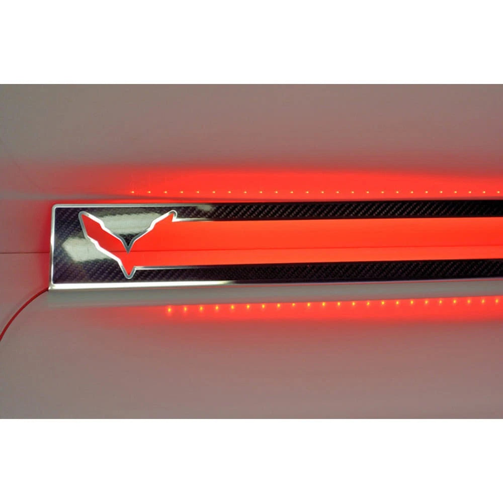 Carbon Fiber Door Sill Inserts with Red LED for Chevrolet Corvette Z06 (2014–2019)