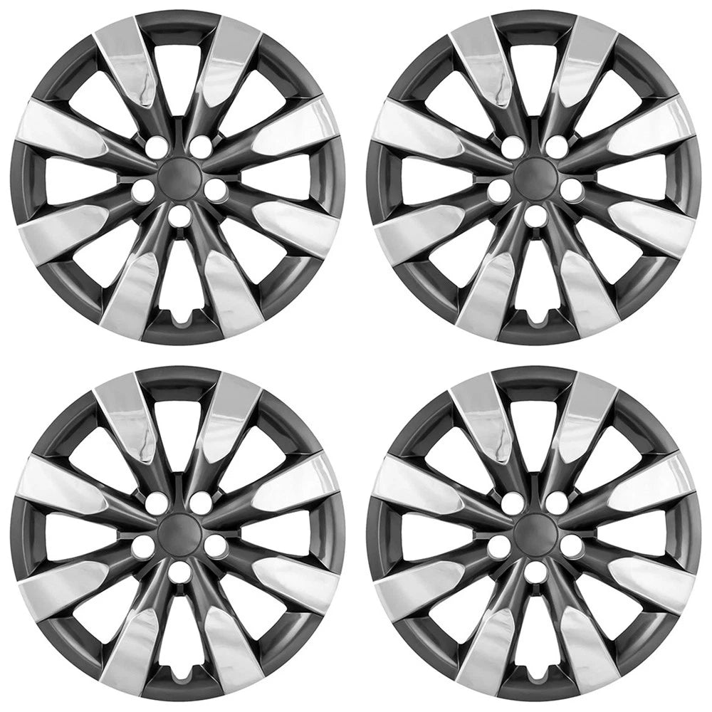4 Chrome & Black 16" Hub Caps Full Wheel Covers for 2009-2018 Corolla Steel Rims
