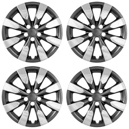 4 Chrome & Black 16" Hub Caps Full Wheel Covers for 2009-2018 Corolla Steel Rims