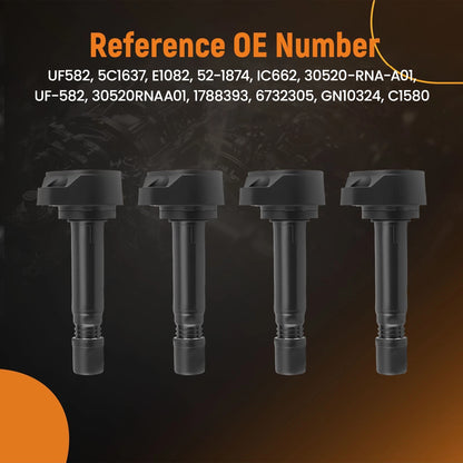 4x Ignition Coil Pack for 2006–2011 Honda Civic 1.8L (GN10324 IC662)