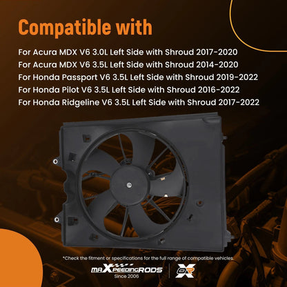 Electric Radiator Cooling Fan Left for Acura MDX and Honda Pilot (2014–2022)