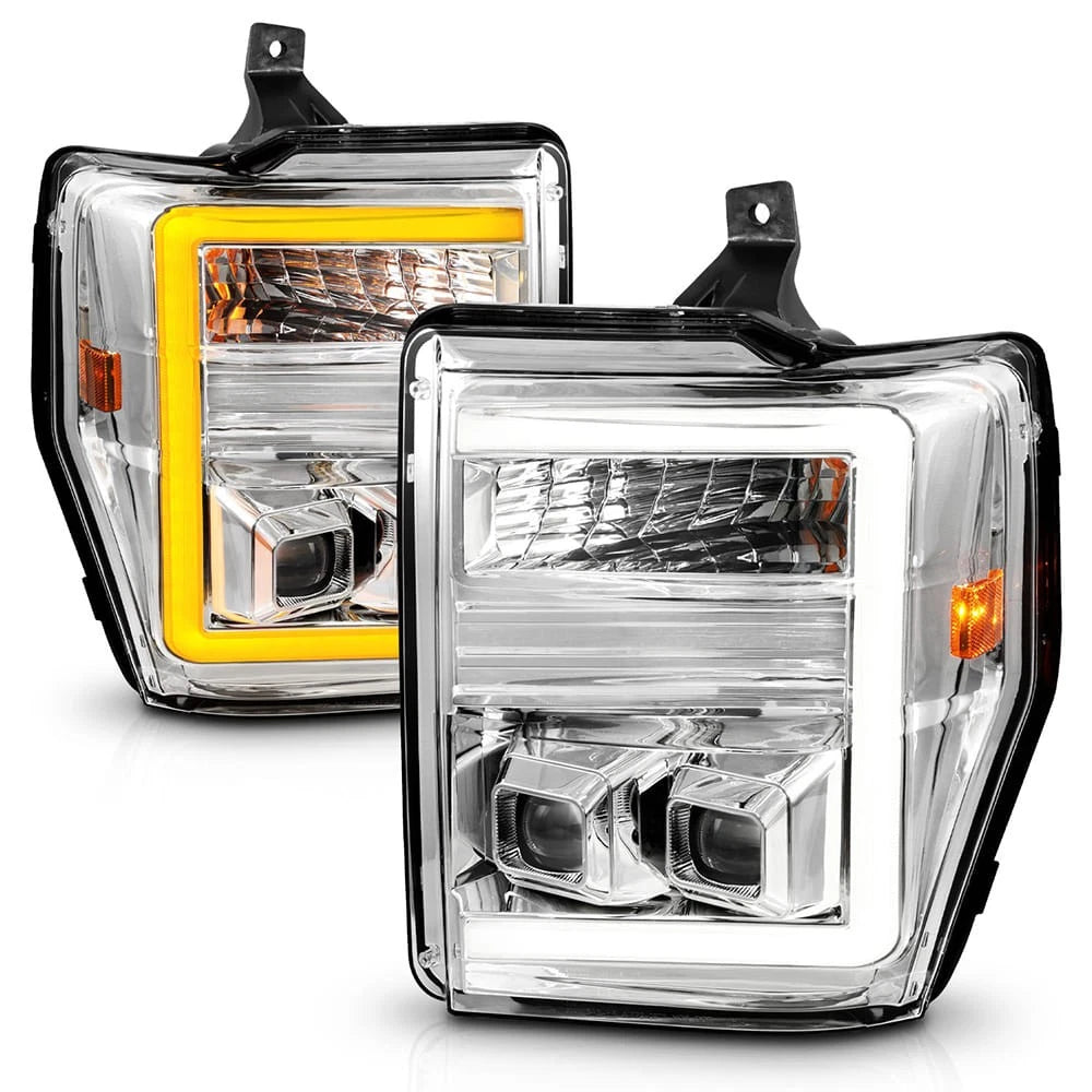 Chrome Clear Lens Headlights w Switchback Left Right for Ford F-250 (2008–2010)