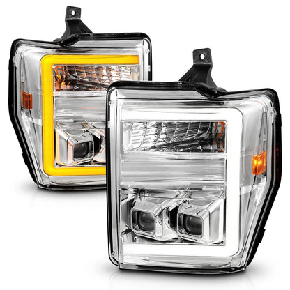 Chrome Clear Lens Headlights w Switchback Left Right for Ford F-250 (2008–2010)