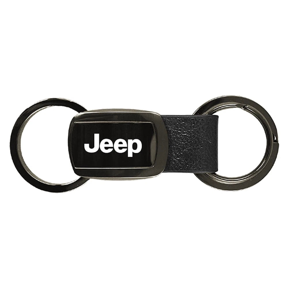Gun Metal Leather Double Valet Keychain - Officially Licensed for Jeep