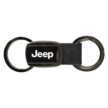 Gun Metal Leather Double Valet Keychain - Officially Licensed for Jeep