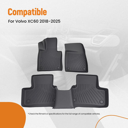 Floor Mats for Volvo XC60 (2018–2025) Black TPE All Weather