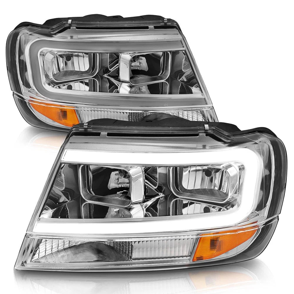 Chrome Clear Lens Headlight Assembly with Light Bar for Jeep Grand Cherokee (1999–2004)