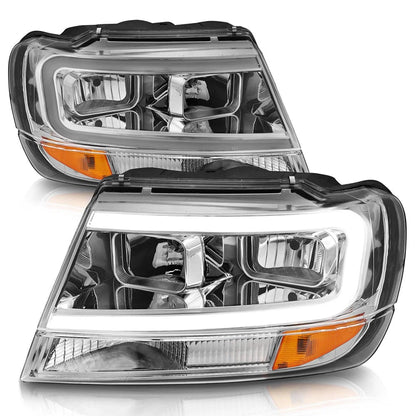 Chrome Clear Lens Headlight Assembly with Light Bar for Jeep Grand Cherokee (1999–2004)