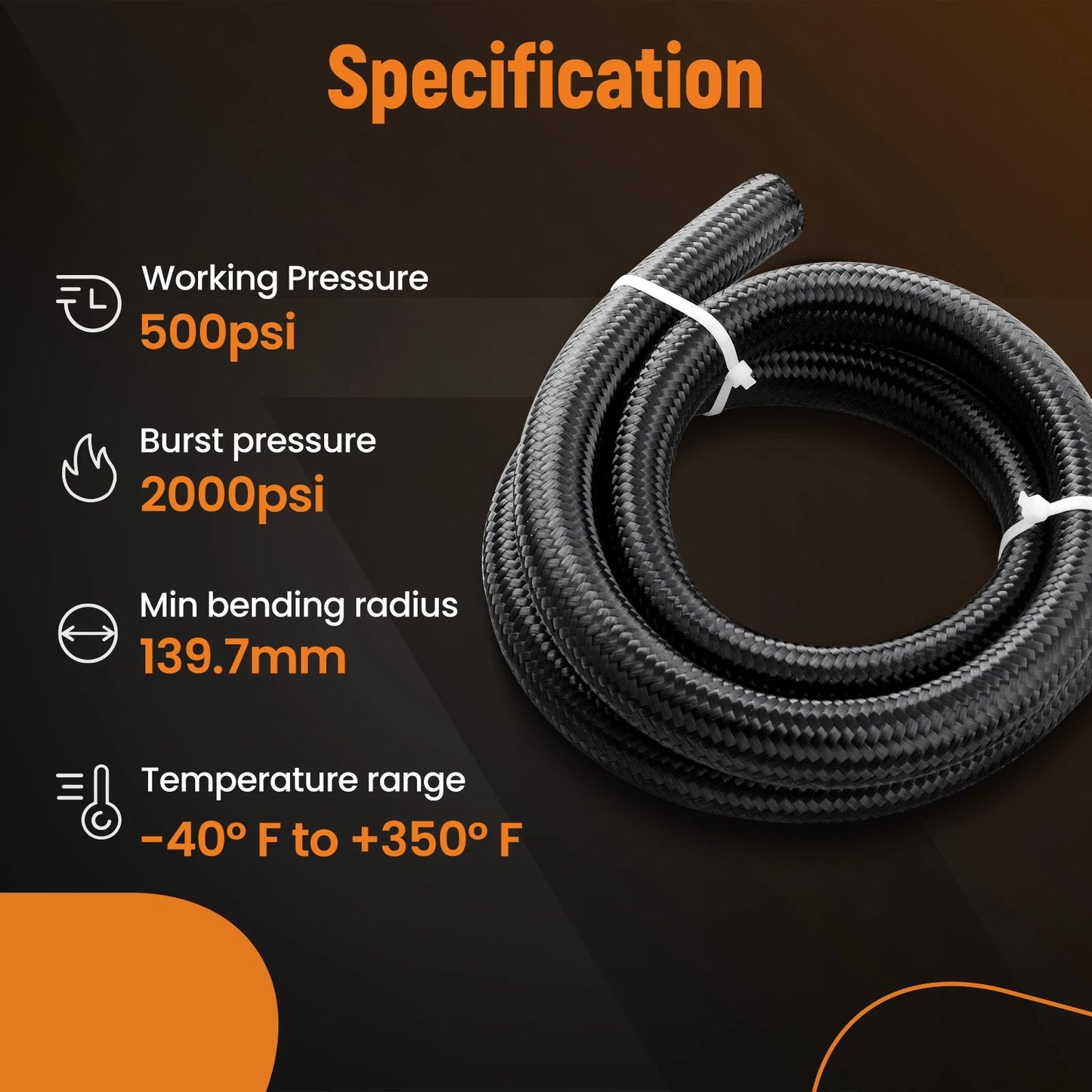 5FT Nylon Stainless Steel Braided CPE Oil Fuel Line for Universal (2016–2024)
