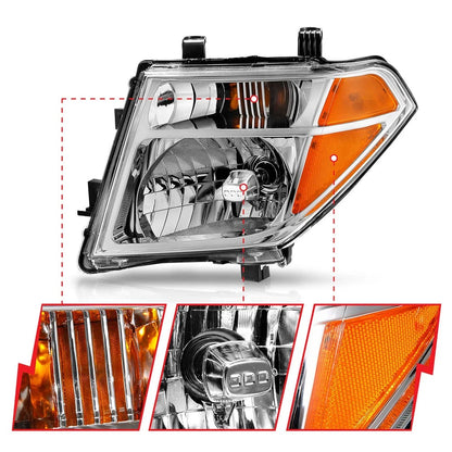 Chrome Clear Headlight Set with Reflector for Nissan Frontier (2005–2008)
