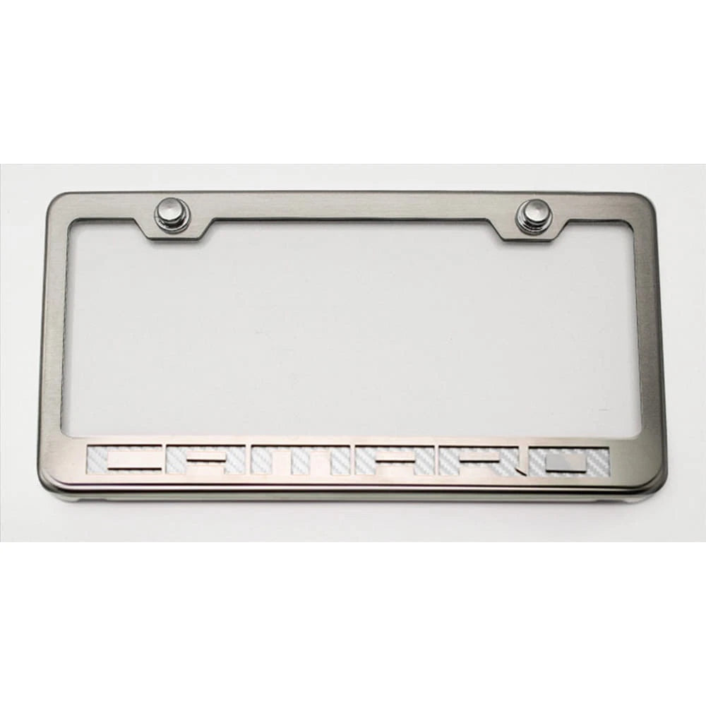 Polished Plate Frame w/White LED&"Camaro"&Brushed Face for 2010-13 Chevy Camaro