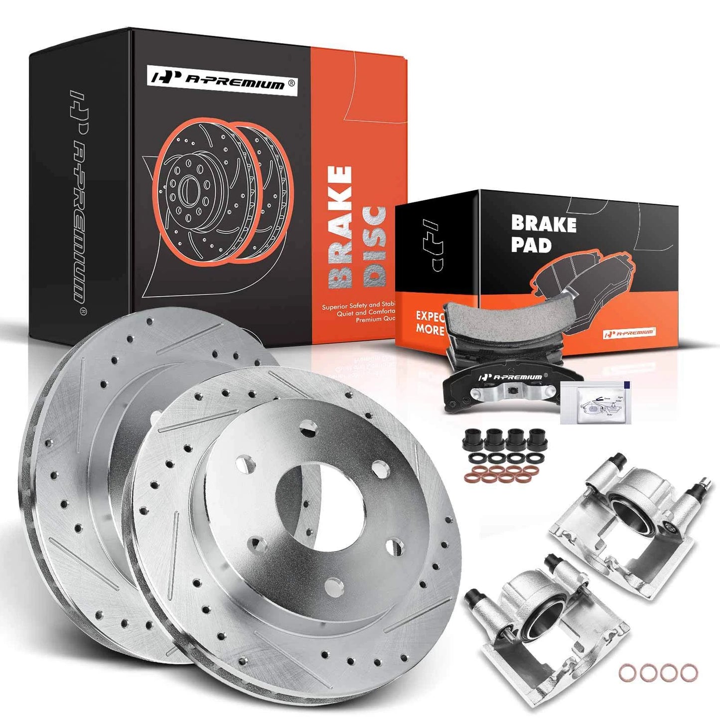 8x Front Drilled Rotors & Pads + Calipers for Chevrolet Tahoe GMC Yukon