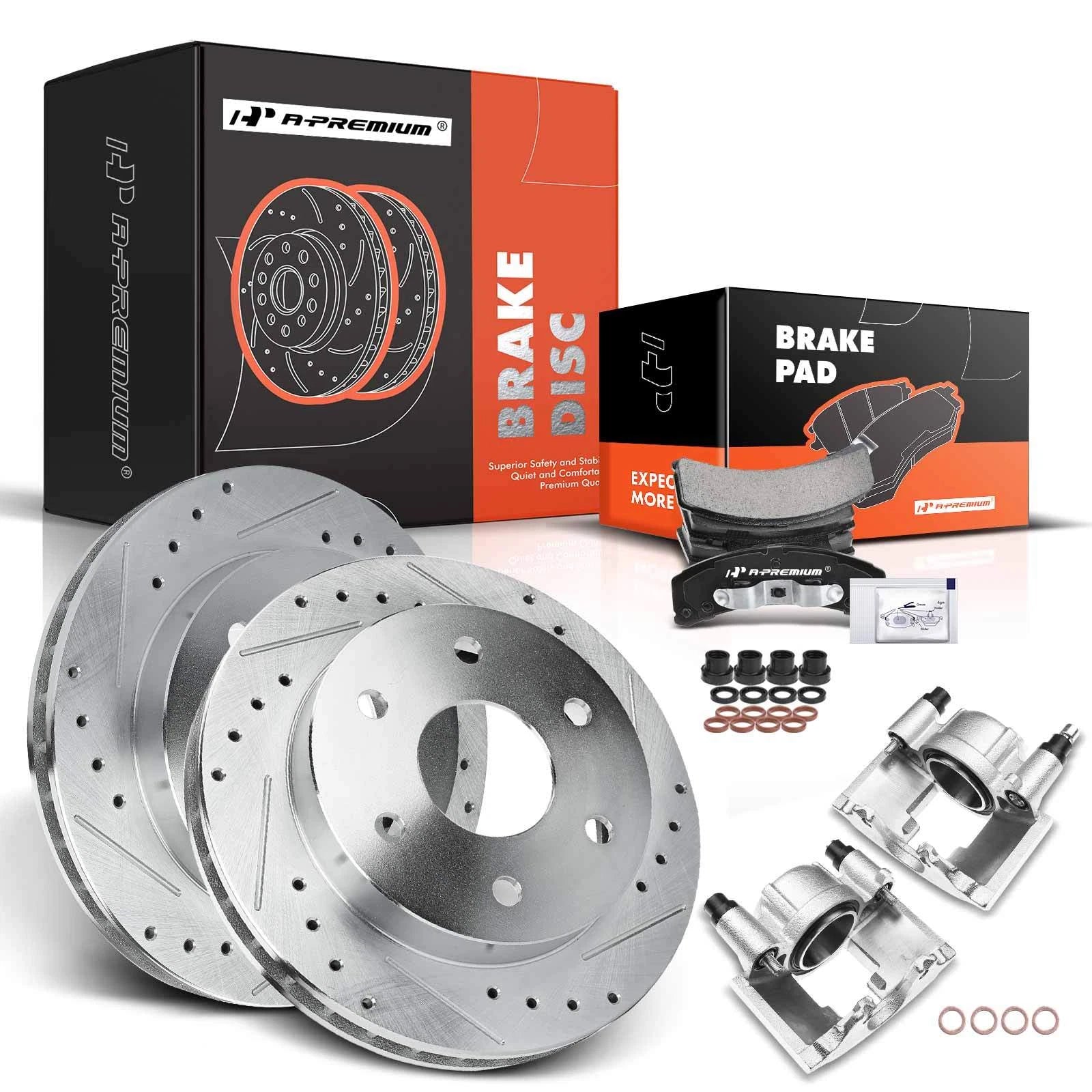 8x Front Drilled Rotors & Pads + Calipers for Chevrolet Tahoe GMC Yukon