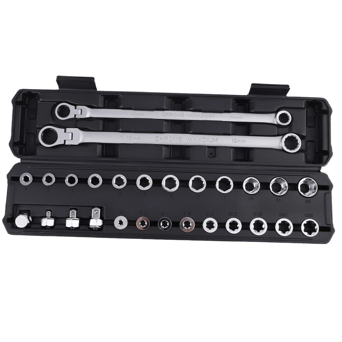 Flex Head Ratchet Wrench Set for 14mm–19mm (Chrome Vanadium) 25-Piece (2010–2010)