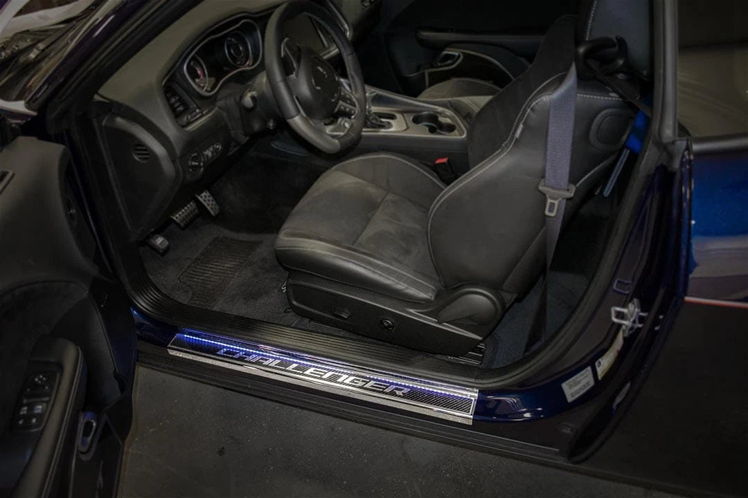 Carbon Fiber Door Sill with Yellow LED Lights for 2008–2019 Dodge Challenger