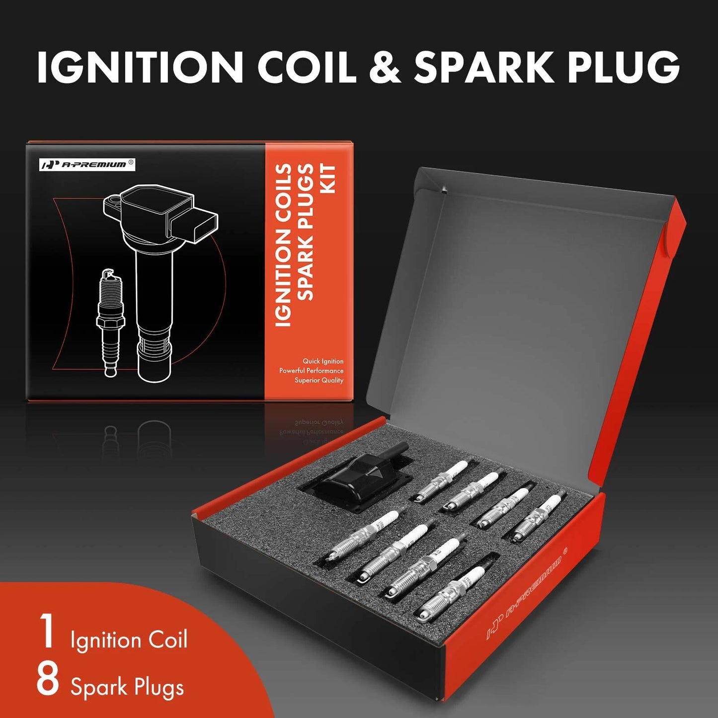 1x Ignition Coil & 8x Iridium Spark Plugs for Chevy Impala (2000–2020)