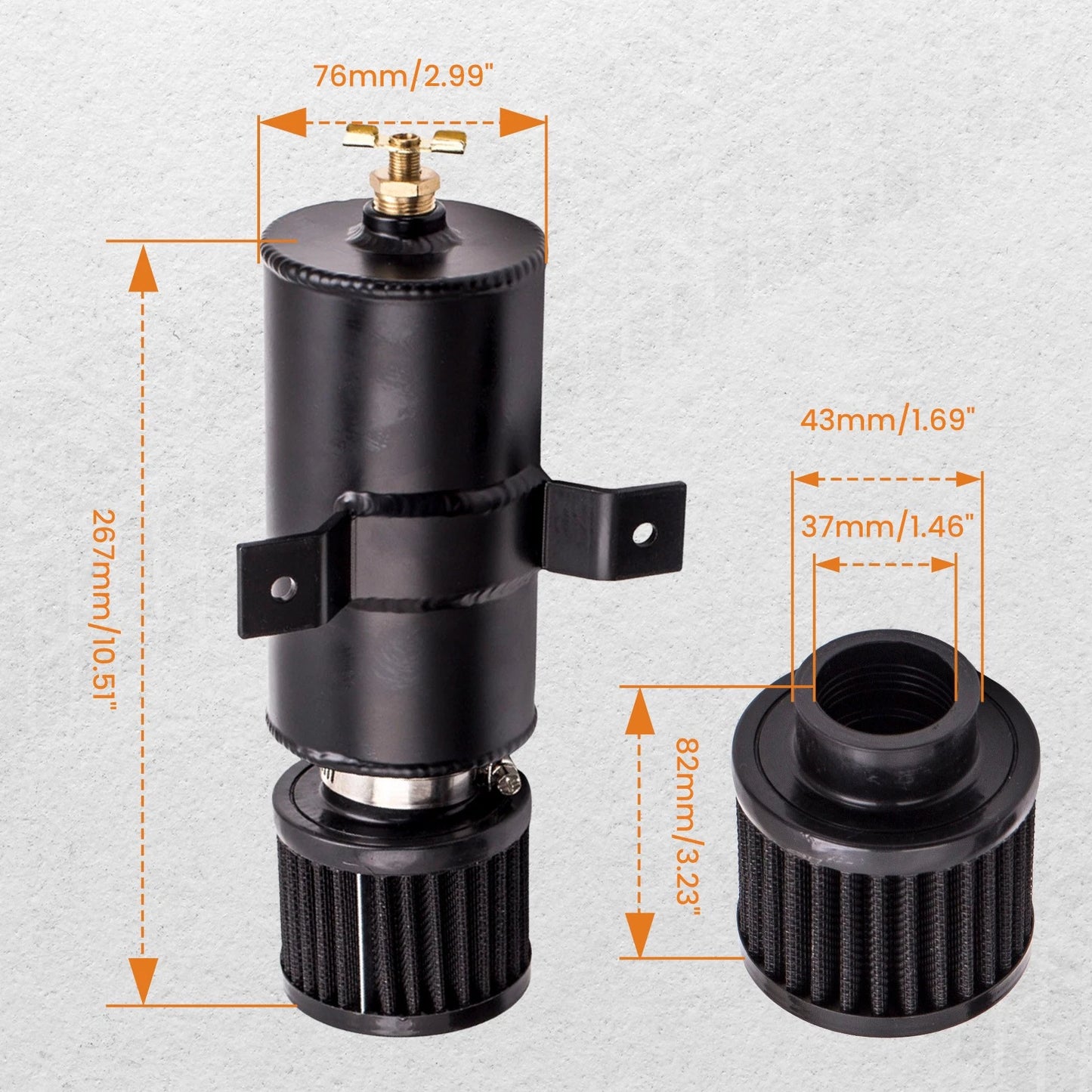 Black Aluminum Baffled Motor Oil Catch Can for Universal (750mL–45°)