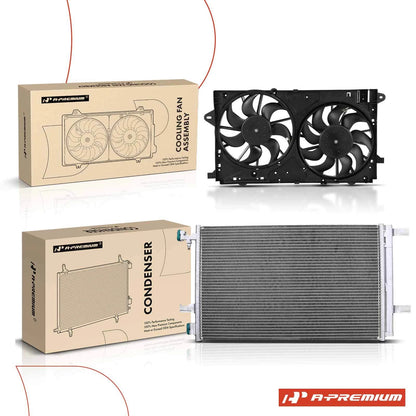 AC condenser and dual cooling fan assembly kit for Chevy Impala Buick Regal