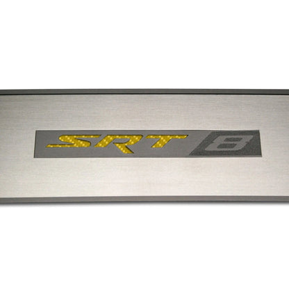 Door Badges w/Yellow Carbon Fiber 'SRT 8' Inlay for 2008-2014 Dodge Challenger
