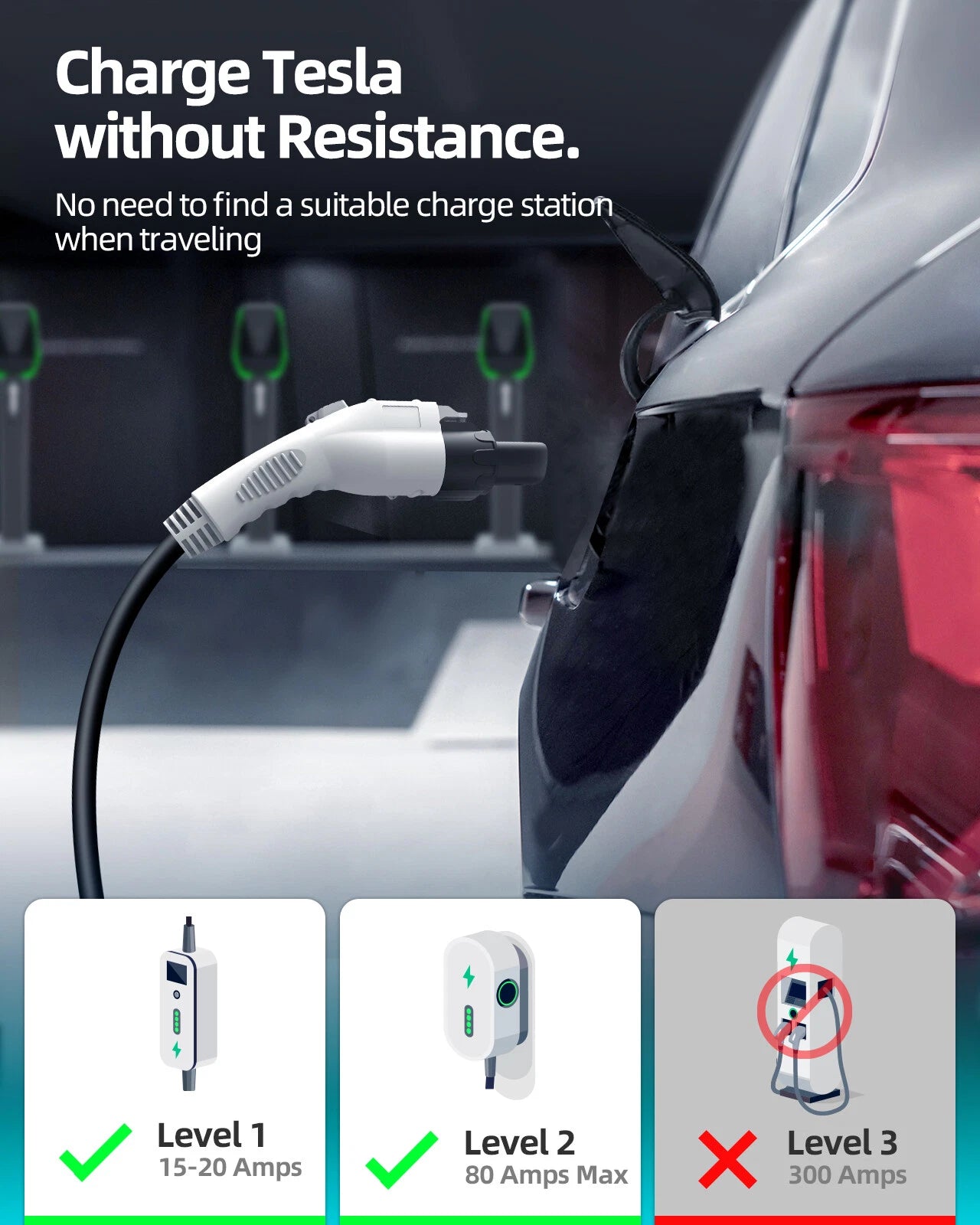 J1772 Charging Adapter for Tesla Model S 3 X Y (2012–2025)