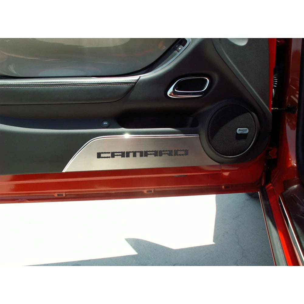 Door Panel Kick Plates Black Carbon Fiber Inlay for 2010–2015 Camaro