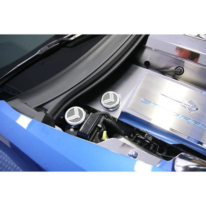 Chrome Cap Covers Blue Carbon Fiber Flag Inlay for 2014-2019 Corvette Z06
