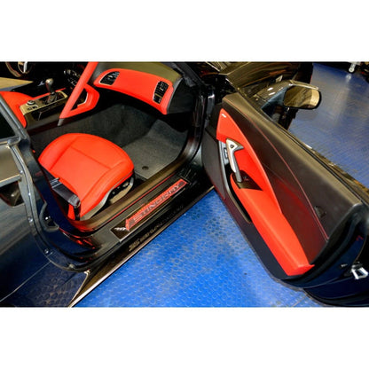 Carbon Fiber Door Sill Inserts with Red LED for Chevrolet Corvette Z06 (2014–2019)