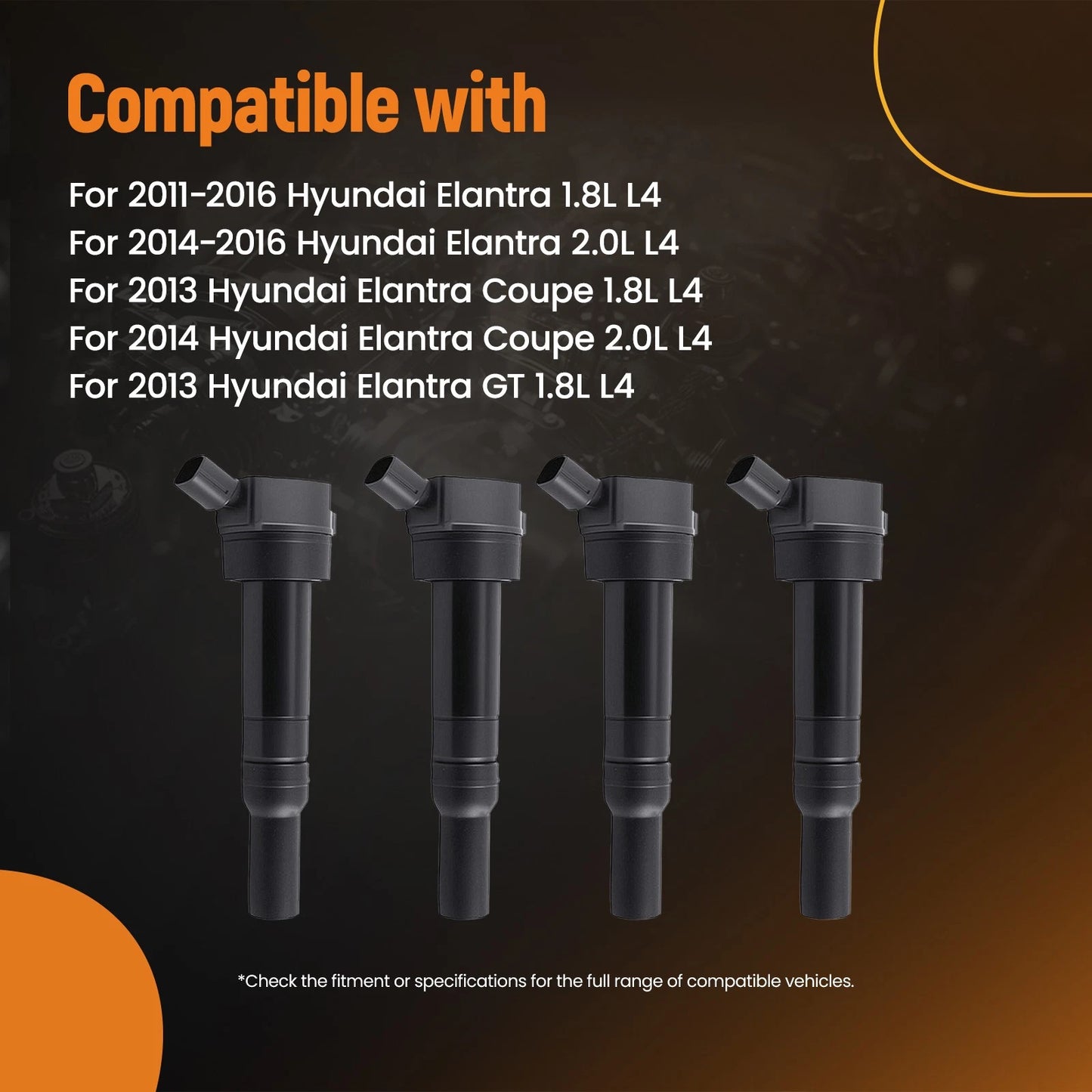 4 Ignition Coils for Hyundai Elantra Tucson Kia Soul (2011–2017)
