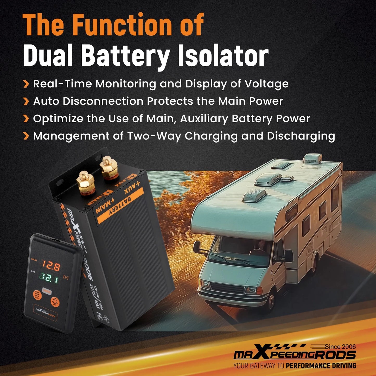 Automatic Dual Battery Management System 300A for Off-Road Vehicles (12V–24V)