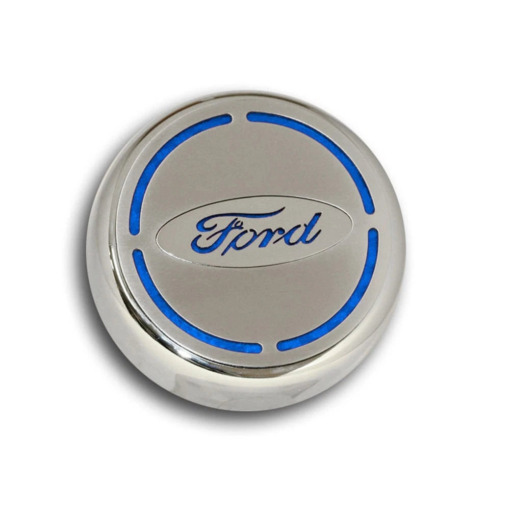 Chrome Cap Covers with White Carbon Fiber Ford Oval Inlay for Mustang (2015–2016)