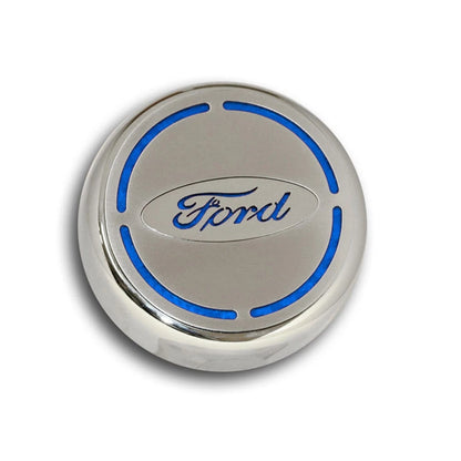 Chrome Cap Covers with White Carbon Fiber Ford Oval Inlay for Mustang (2015–2016)