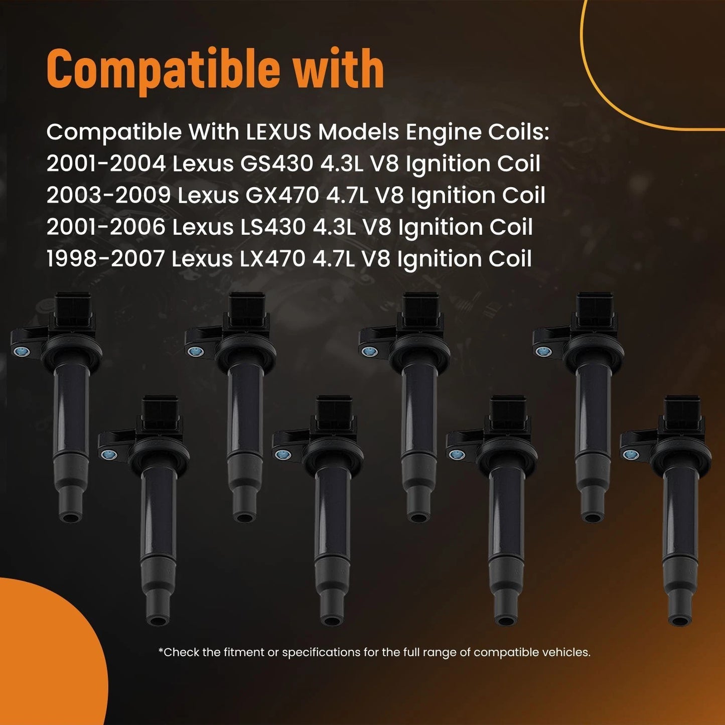 8 Ignition Coils for Lexus GS430 LS430 SC430 GX470 (2006–2010)