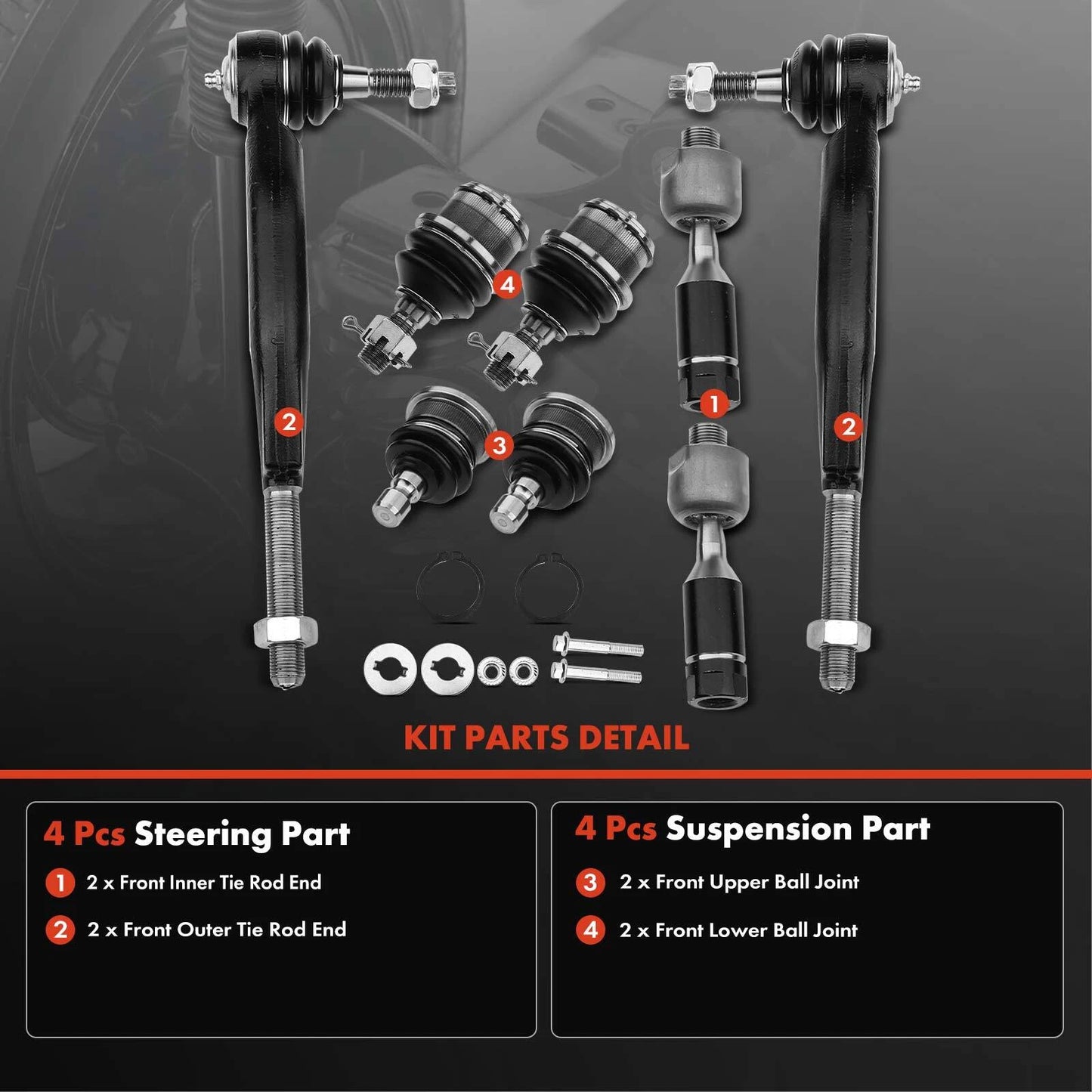 8x Tie Rod Ends for Chevy Trailblazer GMC Envoy (2002–2009)